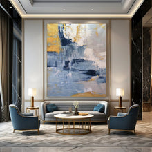 Load image into Gallery viewer, Blue, Gray, and Gold Abstract Fusion – Expressive Acrylic with Metallic Accents DTP253

