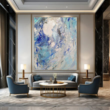 Load image into Gallery viewer, “Textured Blue and White Abstract Waves” - Blue, White, Grey Abstract Art on Canvas DKH1288
