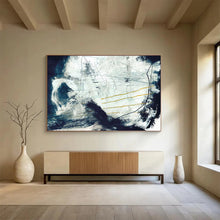 Load image into Gallery viewer, Dynamic Blue - White Abstract with Yellow Accents Acrylic painting DLZ141
