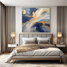 Load image into Gallery viewer, Blue &amp; Gold Swirl Abstract Canvas Painting, Perfect for Coastal Bedroom &amp; Luxury Spa Lounge LargeART1265
