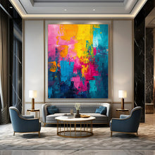 Load image into Gallery viewer, “Vivid Clash” – Pink, Yellow, Blue &amp; Orange Abstract Acrylic with Bold Blocks DTP060
