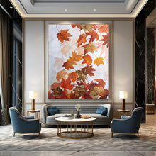 Load image into Gallery viewer, Orange &amp; Gold Leaf Abstract Art, Ideal for Warm - Toned Living Room &amp; Cozy Fireplace Nook LargeART2079
