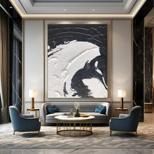 Load image into Gallery viewer, “Black &amp; White Swirl Impasto” – Thick black and white impasto, flowing curves DTP393
