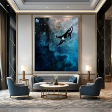 Load image into Gallery viewer, “Cosmic Whales in Deep Blues” Abstract Surrealist Painting on Canvas, Dreamy Marine Art DKH933
