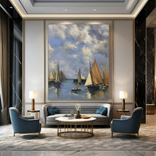 Load image into Gallery viewer, Classic Sailboat Harbor Oil Painting, Perfect for Nautical - Themed Living Room &amp; Coastal Cottage LargeART1994
