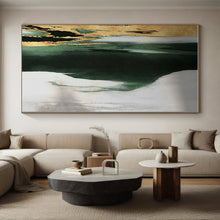 Load image into Gallery viewer, Green, Gold, and Gray Abstract Drip Acrylic Art - Great for Luxe Home Office &amp; Sophisticated Lounge LargeART0640
