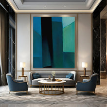 Load image into Gallery viewer, Dark Geometric Abstract Art, Moody Blue Layers for Dramatic Living Room &amp; Edgy Studio LargeART2256
