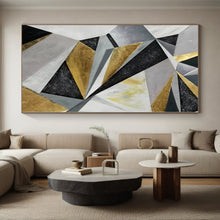 Load image into Gallery viewer, Massive Geometric Gold - Silver - Black Abstract Acrylic for Luxury Penthouse Living Room &amp; High - End Boutique Display LargeART0329

