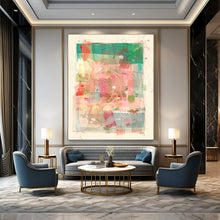Load image into Gallery viewer, Green &amp; Pink Collage Abstract Painting, Perfect for Bohemian Living Room &amp; Art - Inspired Café LargeART1867
