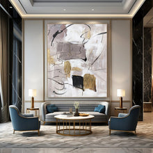 Load image into Gallery viewer, “Neutral Abstract with Gold Accents” - Grey, White, Gold Abstract Art on Canvas DKH1285
