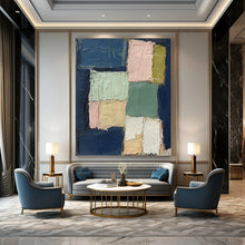 Load image into Gallery viewer, “Pastel Blocks on Navy” - Minimalist Abstract Acrylic, Ideal for Scandinavian - Style Home and Art Gallery DTP013
