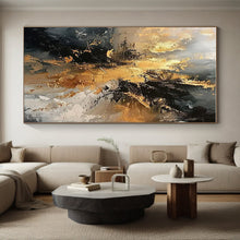 Load image into Gallery viewer, Black - Gold Abstract Dynamism Art for Luxury Penthouse &amp; Art Gallery LargeART0861
