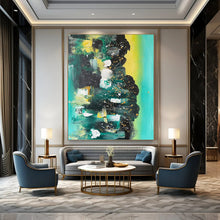 Load image into Gallery viewer, Green Sparkle - Emerald and Gold Abstract Acrylic, Great for Luxury Living Rooms and Upscale Hotel Lobbies DTP038
