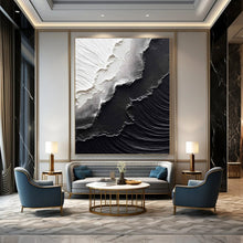 Load image into Gallery viewer, “Black &amp; White Textured Layers” - Minimalist Impasto Art on Canvas DKH1475
