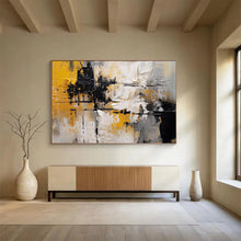 Load image into Gallery viewer, Bold Yellow, Black, and White Abstraction Abstract acrylic painting DLZ085
