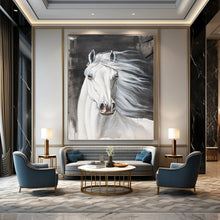Load image into Gallery viewer, “White Horse Portrait” - Realistic Animal Art on Canvas DKH1529
