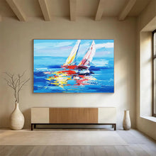 Load image into Gallery viewer, “Colorful Sailboats on Blue Ocean” - Expressionistic Abstract Acrylic, Suits Yacht Club and Vibrant Living Room DLZ266
