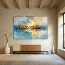 Load image into Gallery viewer, Geometric Cityscape Reflection in Blue Abstract acrylic painting DLZ050
