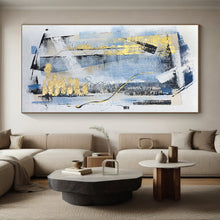 Load image into Gallery viewer, Enormous Blue and Gold Abstract Geometry Acrylic for Chic Home Office &amp; Glamorous Dining Room LargeART0311
