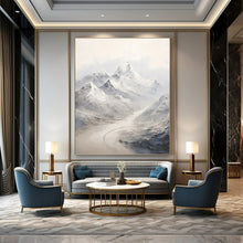 Load image into Gallery viewer, “Misty Mountain Valley in Grey and White” - Grey, White Abstract Art on Canvas DKH1264
