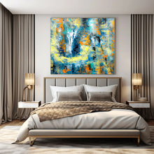 Load image into Gallery viewer, Blue, Yellow, and Orange Abstract Canvas Painting, Ideal for Modern Beach House &amp; Energetic Studio LargeART1232
