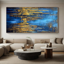 Load image into Gallery viewer, Oversized Blue - Gold Forest Reflection Art for Nature Lodge &amp; Wellness Center LargeART0449
