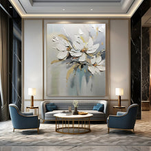 Load image into Gallery viewer, Impasto Abstract White Flower Art, Textured Bloom Painting for Minimalist Living Room &amp; Serene Bedroom LargeART2201
