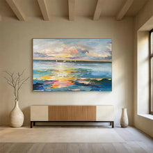 Load image into Gallery viewer, Impressionist Sunset Sea with Sailboats Abstract Art for Nautical Home &amp; Relaxing Patio DKH115
