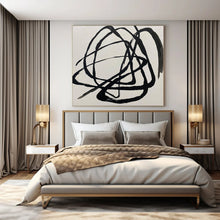 Load image into Gallery viewer, Black Tangled Lines on White Abstract Canvas Painting, Suited for Modern Studio &amp; Minimalist Office LargeART1116
