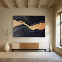 Load image into Gallery viewer, Black and Gold Wave Abstract Art for Luxury Bedroom &amp; Opulent Dining Room DKH149
