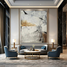 Load image into Gallery viewer, “Abstract Gray and Beige Textures” – Layered gray and beige textures, with bold black strokes. DTP338
