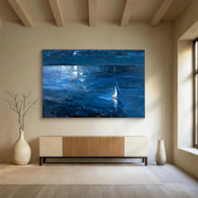 Load image into Gallery viewer, Hand - painted Large - sized Night Sky with Sailboat Acrylic Art for Serene Bedrooms LargeART1784
