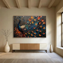 Load image into Gallery viewer, Textured Peacock “Colorful Plumage” Painting on Canvas, Ornate Wildlife Art DKH807
