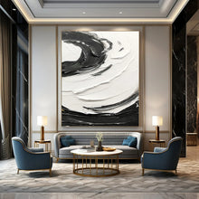 Load image into Gallery viewer, “Swirling Contrast” – Bold black and white impasto, circular motion DTP380

