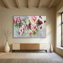 Load image into Gallery viewer, Hand - painted Large - scale Pink and Purple Flower Bouquet Acrylic Art for Elegant Dining Spaces LargeART1764
