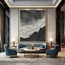 Load image into Gallery viewer, “Black and White Textured Cliff” – Thick, white textured “cliff” against a dark gray background. DTP339
