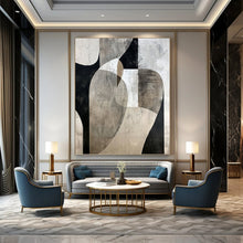 Load image into Gallery viewer, “Monochrome Shape Abstract” - Black, White, Grey Abstract Art on Canvas DKH1312
