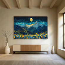 Load image into Gallery viewer, Moonlit Mountain Landscape Abstract Painting on Canvas - “Night Peaks” DKH694
