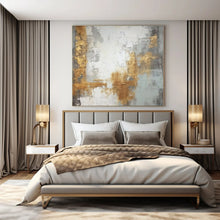 Load image into Gallery viewer, Gray, Gold &amp; White Abstract Canvas Painting, Suited for Minimalist Bedroom &amp; Sophisticated Lounge LargeART1270
