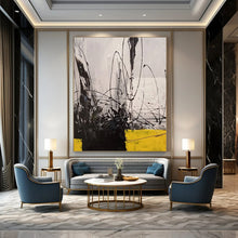 Load image into Gallery viewer, “Ink &amp; Lemon” – Black, White &amp; Yellow Abstract Acrylic with Bold Strokes DTP053
