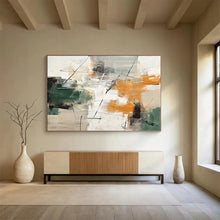 Load image into Gallery viewer, Multicolor Geometric Abstraction with Green and Orange Abstract acrylic painting DLZ100
