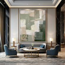 Load image into Gallery viewer, Green - Beige Abstract Geometric Painting, Ideal for Modern Office &amp; Minimalist Living Room LargeART2053
