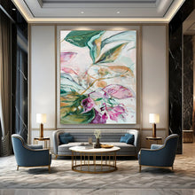 Load image into Gallery viewer, Green &amp; Pink Floral Abstract Painting, Perfect for Romantic Bedroom &amp; Floral - Themed Café LargeART1851
