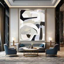 Load image into Gallery viewer, “Monochrome Shape Fusion” - Grey, Black, White Abstract Art on Canvas DKH1141

