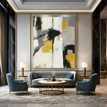 Load image into Gallery viewer, “Yellow, Grey &amp; Black Abstract” - Modern Abstract Art on Canvas DKH1525
