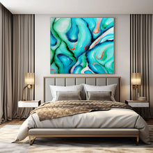 Load image into Gallery viewer, Turquoise and Green Fluid Abstract Canvas Painting, Ideal for Tropical - Themed Bathroom &amp; Nature - Loving Studio LargeART1222
