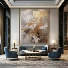 Load image into Gallery viewer, “White and Gold Abstract Textures” - White, Gold, Grey Abstract Art on Canvas DKH1246
