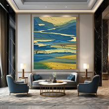 Load image into Gallery viewer, “Layered Blue Mountains” Abstract Landscape Painting on Canvas, Vibrant Decor DKH963
