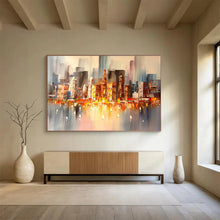 Load image into Gallery viewer, City Sunset “Luminous Skyline” Painting on Canvas, Dynamic Cityscape Art DKH899

