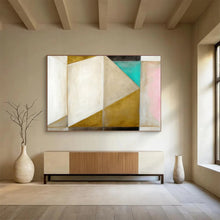 Load image into Gallery viewer, Geometric Abstract Painting with Gold, White, and Teal for Modern Dining Room &amp; Art Gallery DKH283
